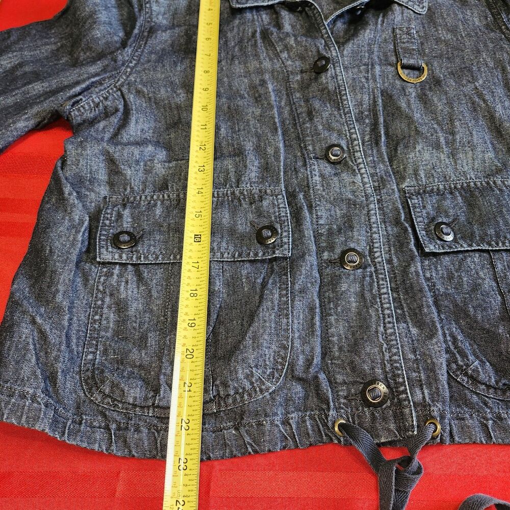 Lauren Jeans Co Ralph Lauren Denim Jacket L Cotton Linen Drawstring Blue - Picture 8 of 12